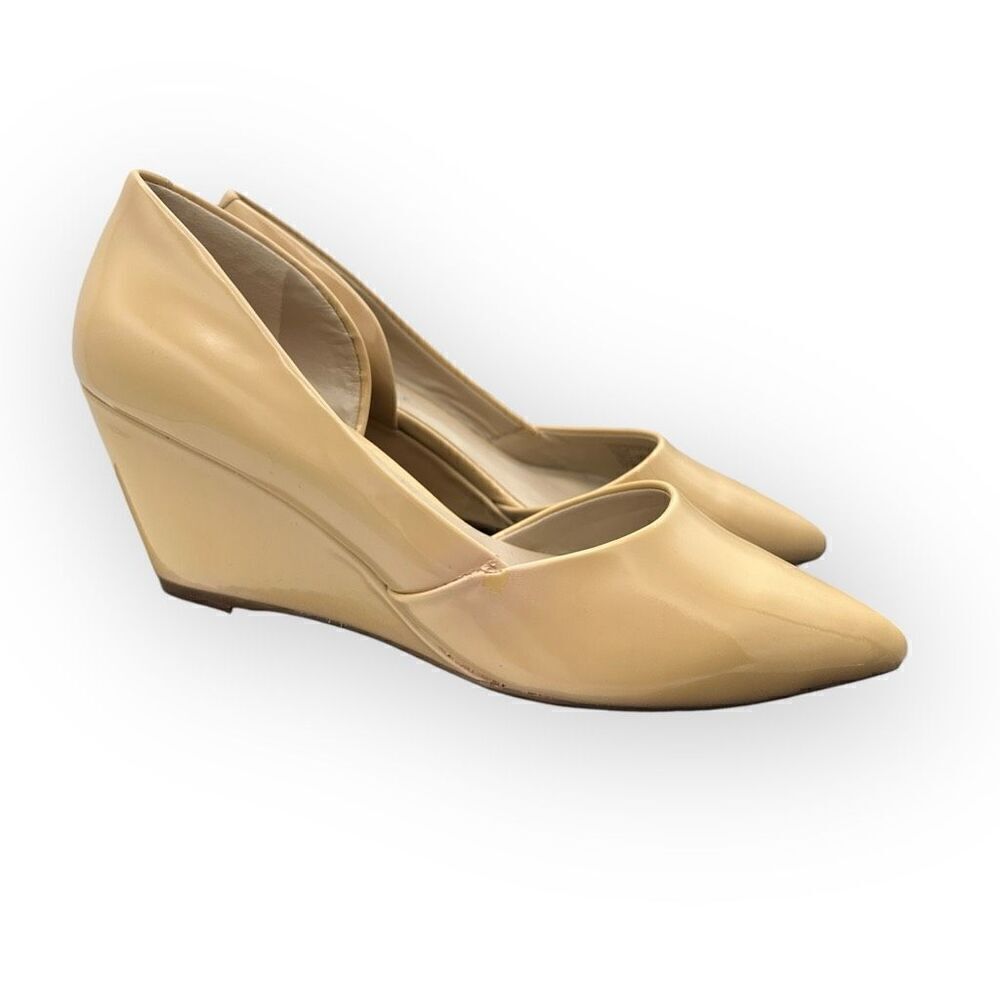 Kenneth Cole Womens Pointy Toe Leather Wedge Ellis Half d'Orsay Pumps Cream Sz 7